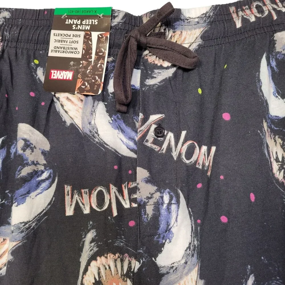 Marvel Venom Pattern Men's Sleep Pants With Elastic Waist & Drawstring  X-Large